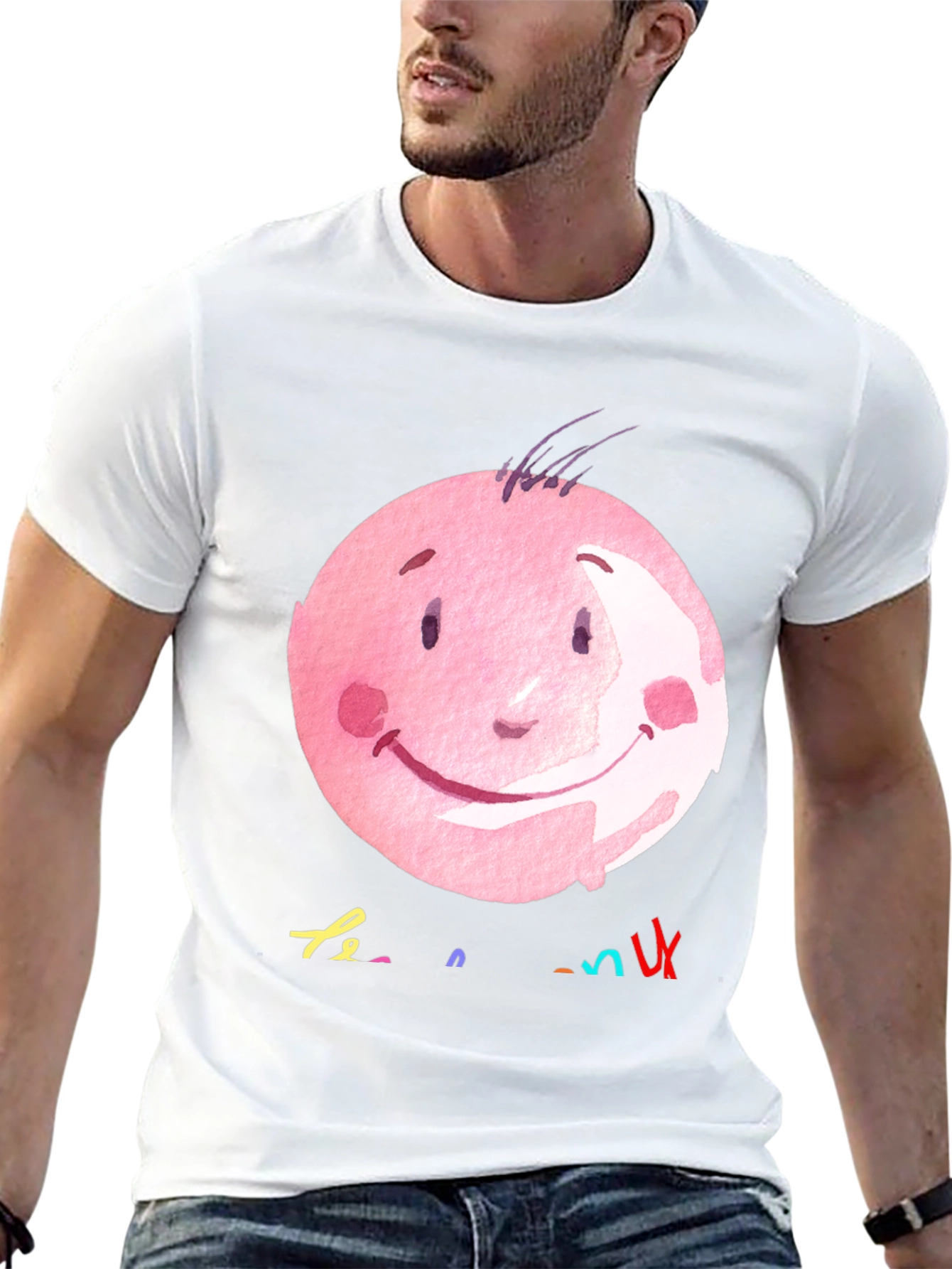 Pink Smiley Face Graphic Black T-Shirt