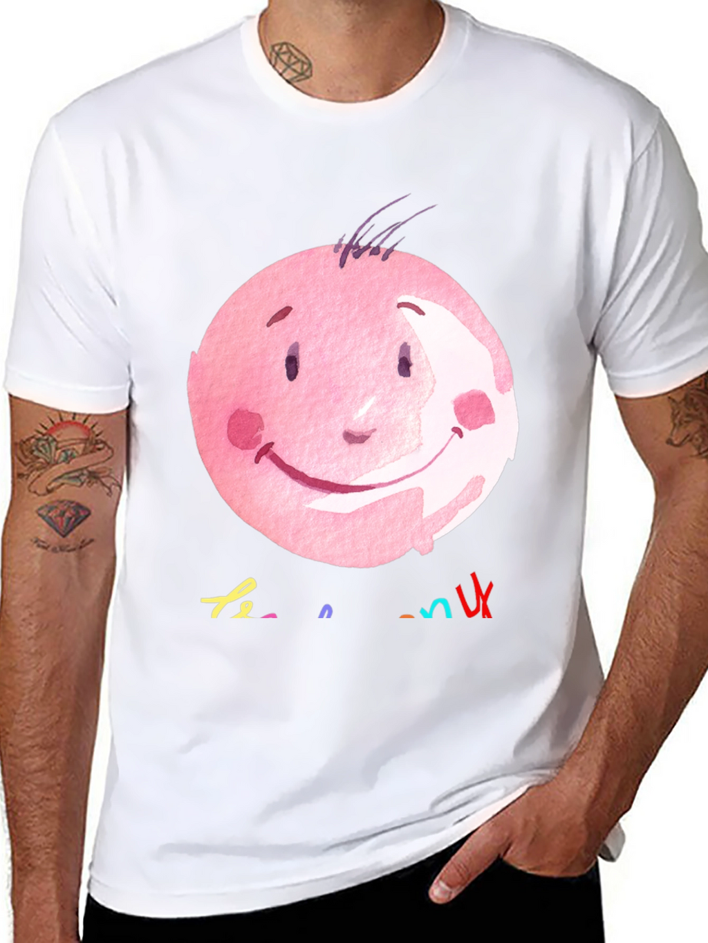 Pink Smiley Face Graphic Black T-Shirt