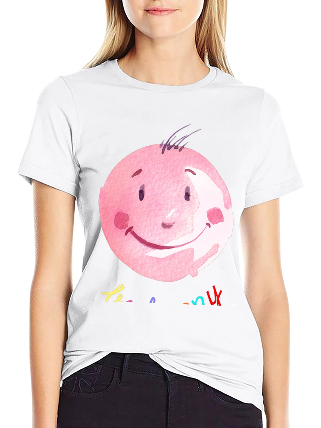 Pink Smiley Face Graphic Black T-Shirt