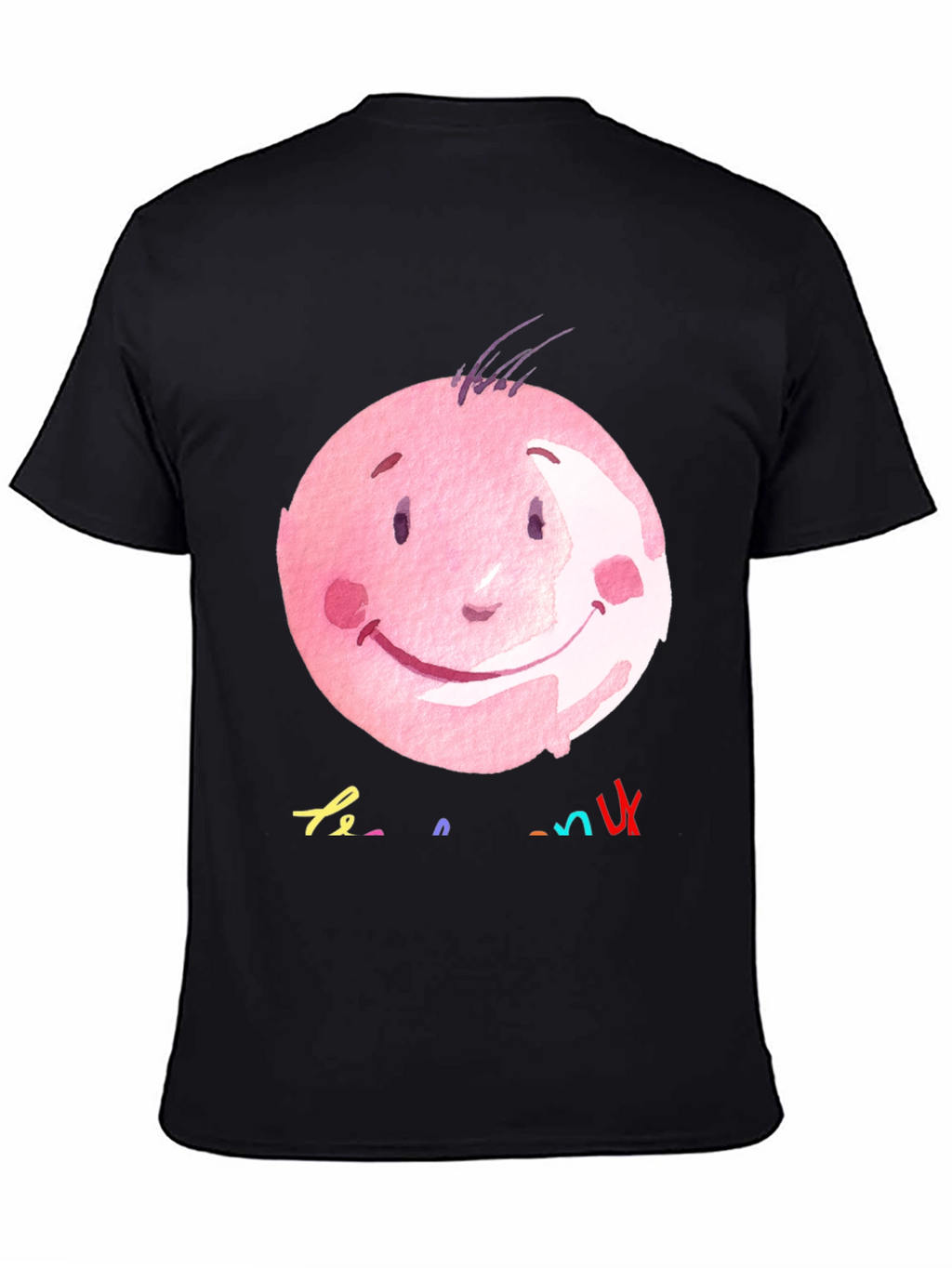 Pink Smiley Face Graphic Black T-Shirt