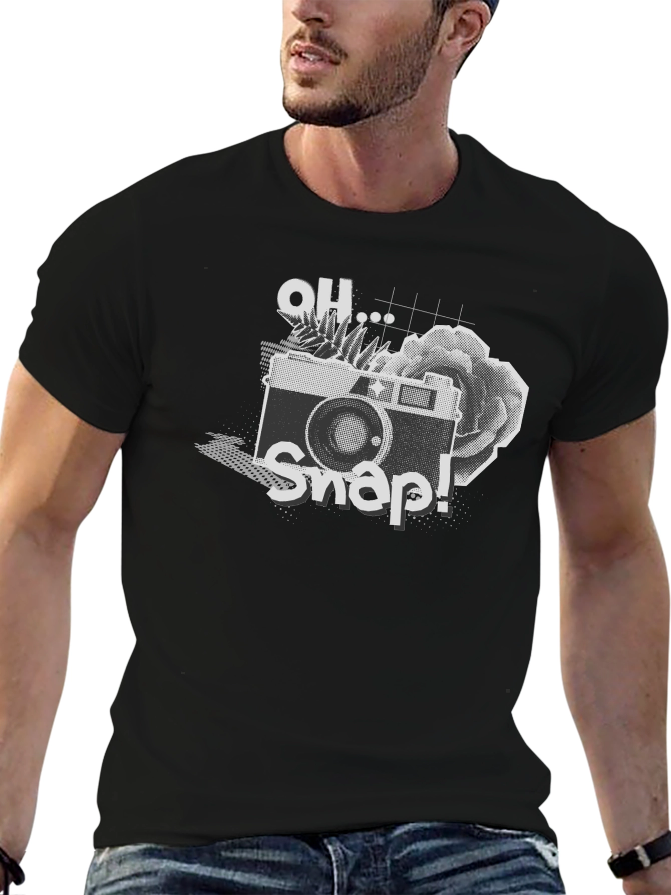 Oh Snap! Camera Graphic Tee - Black Cotton Shirt