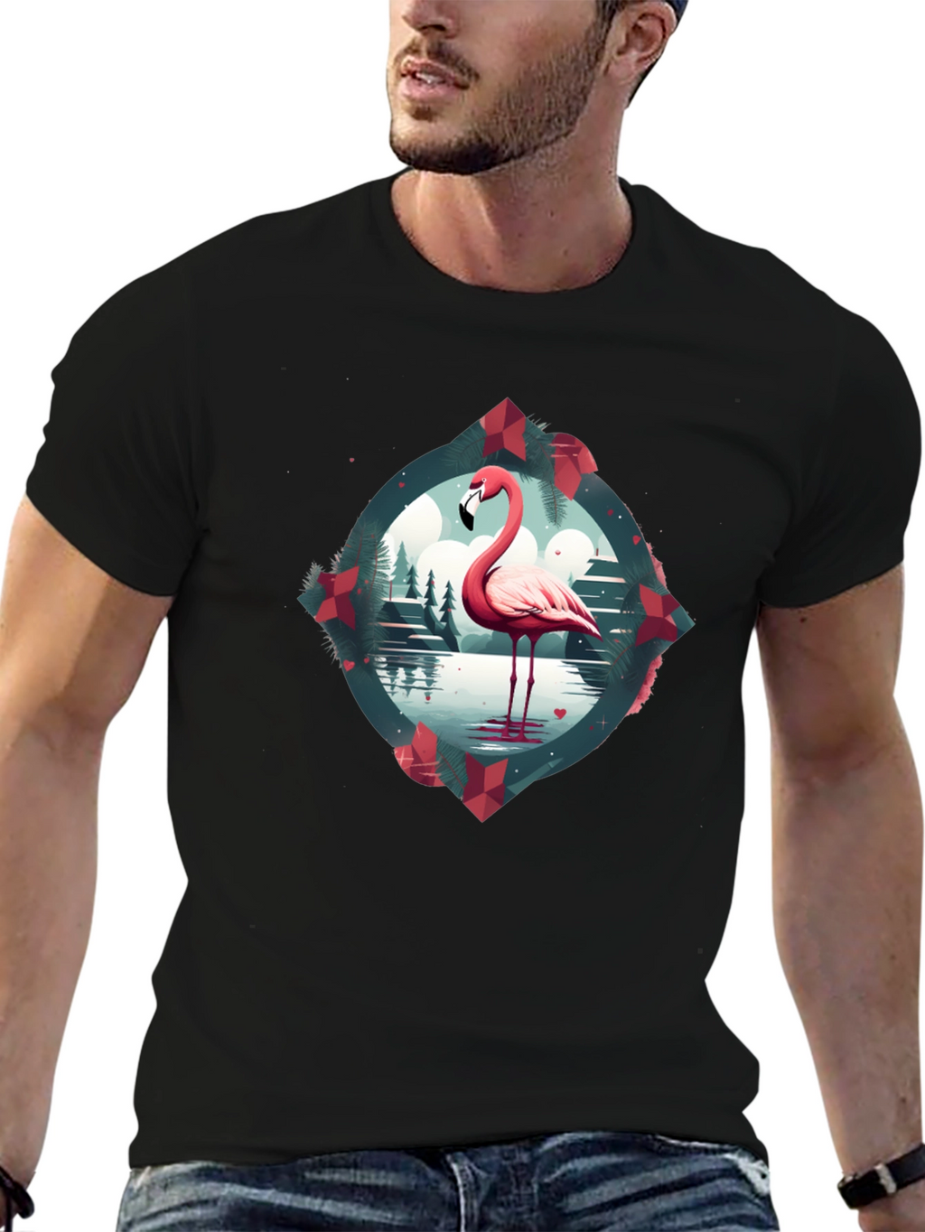 Flamingo Graphic Tee - Mens Black T-Shirt