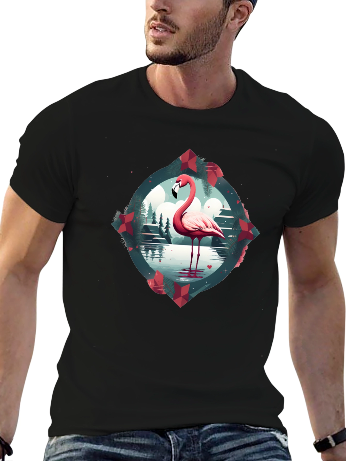 Flamingo Graphic Tee - Mens Black T-Shirt