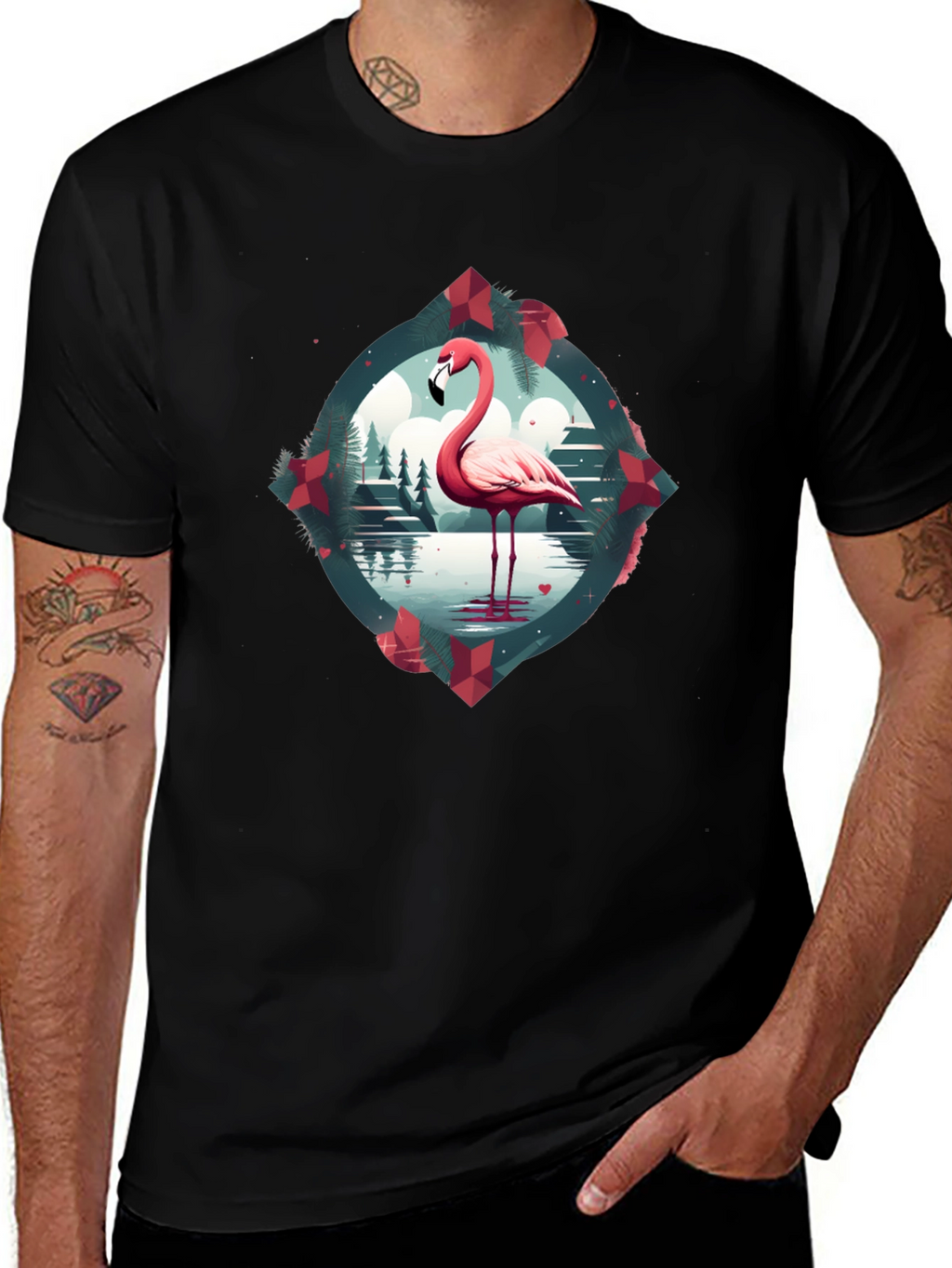 Flamingo Graphic Tee - Mens Black T-Shirt