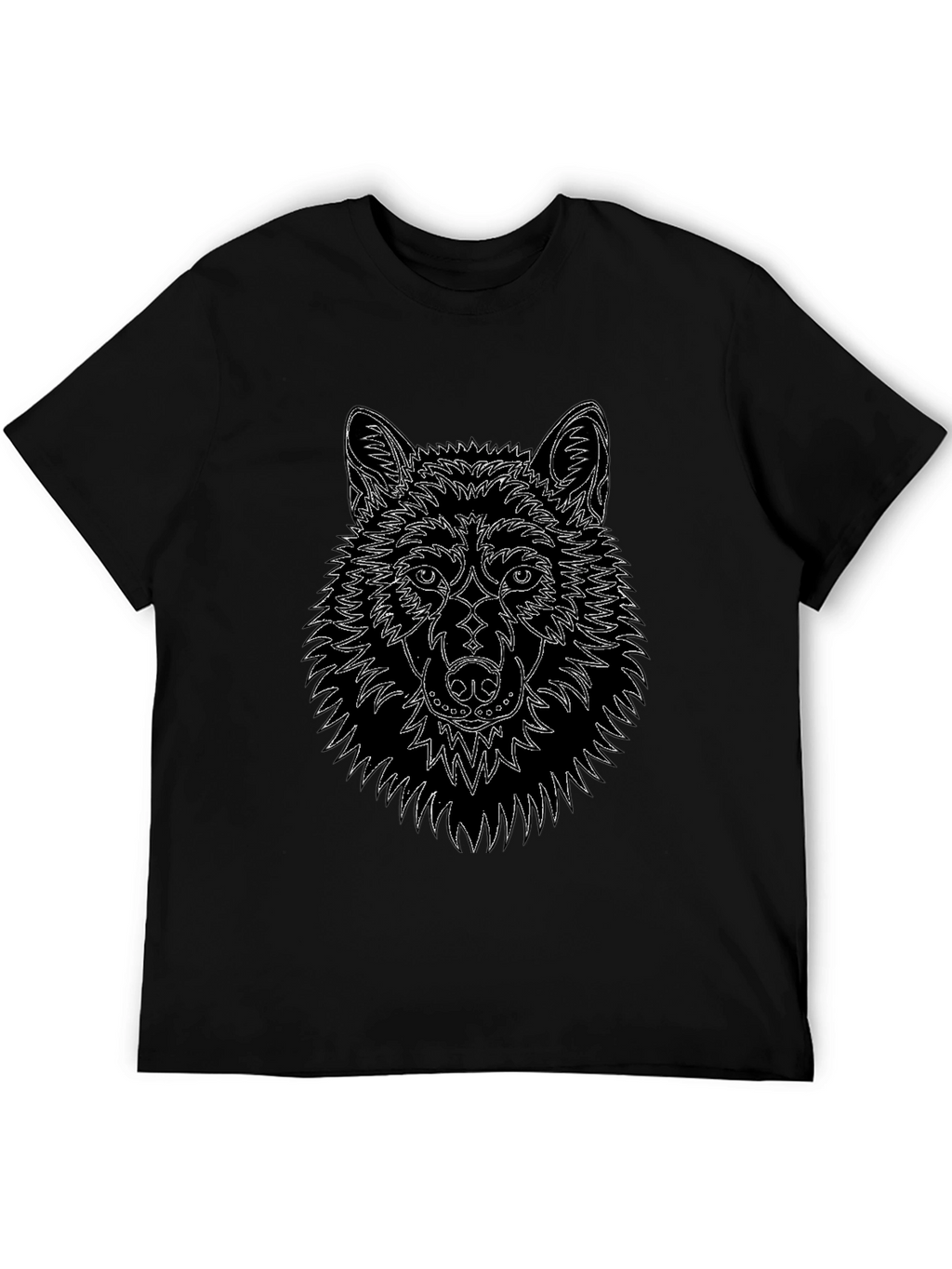 Wolf Line Art Black T-Shirt