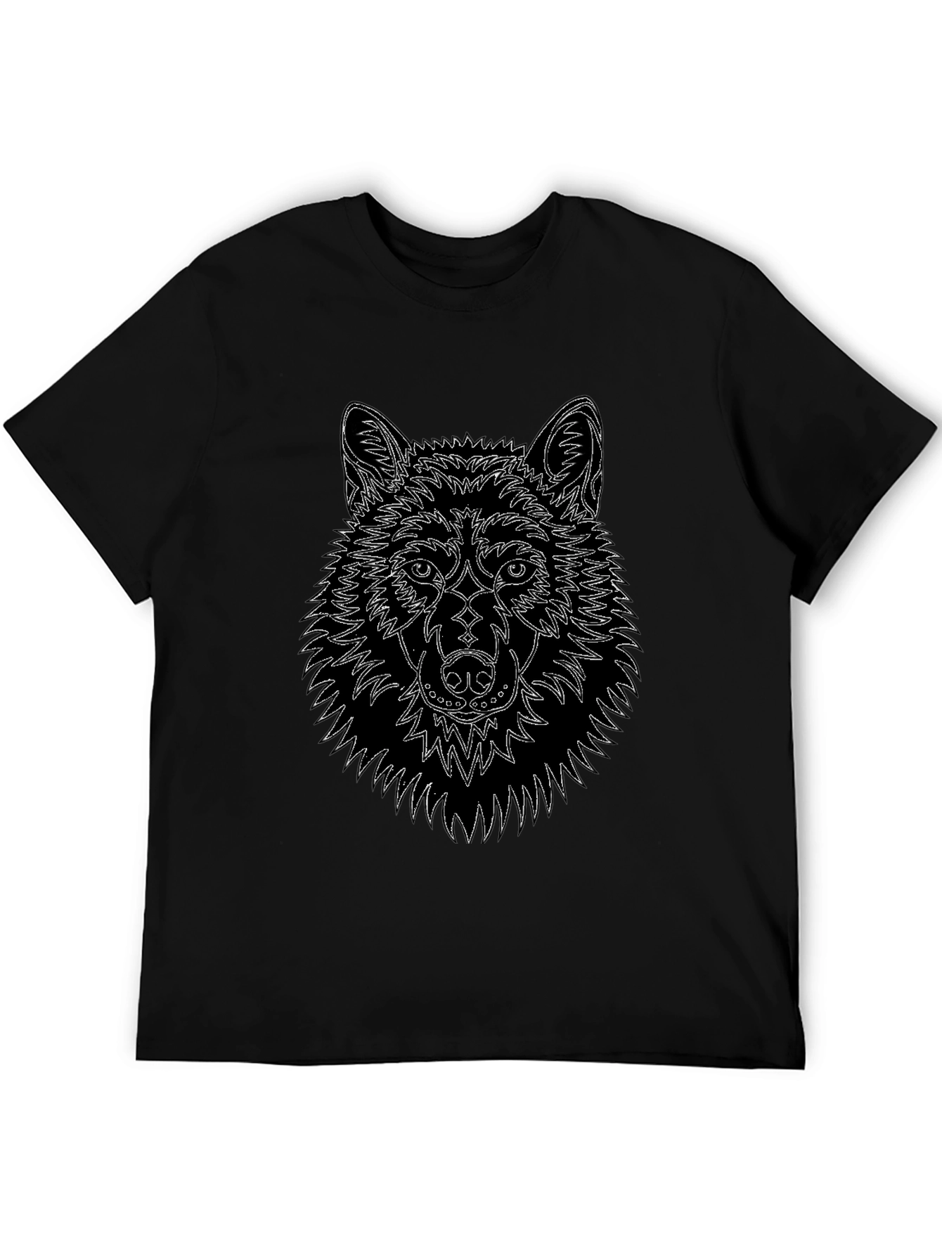 Wolf Line Art Black T-Shirt