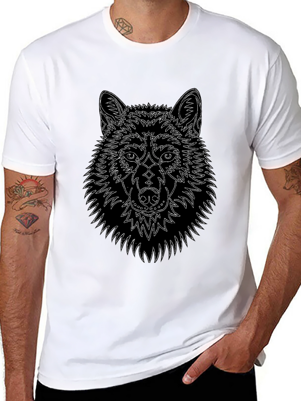 Wolf Line Art Black T-Shirt