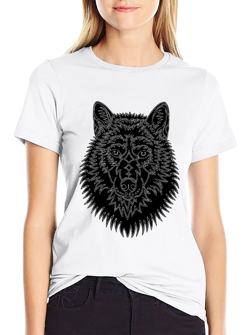 Wolf Line Art Black T-Shirt