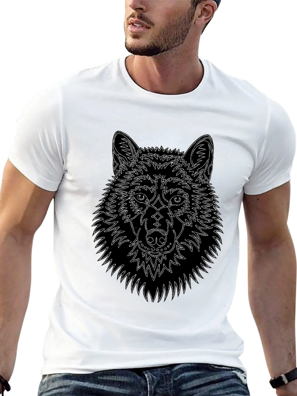Wolf Line Art Black T-Shirt