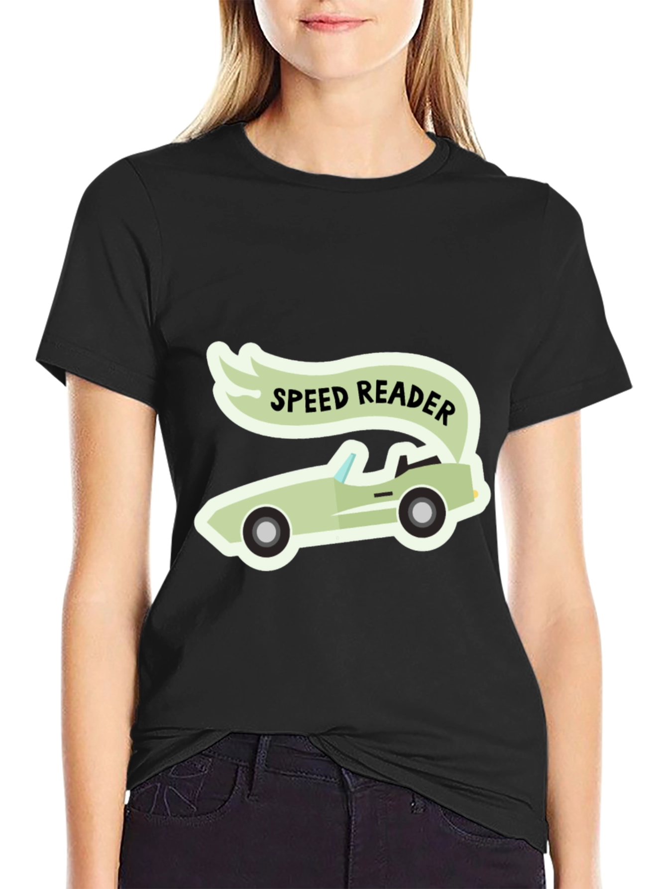 Speed Reader Car Graphic T-Shirt - Black Cotton Tee