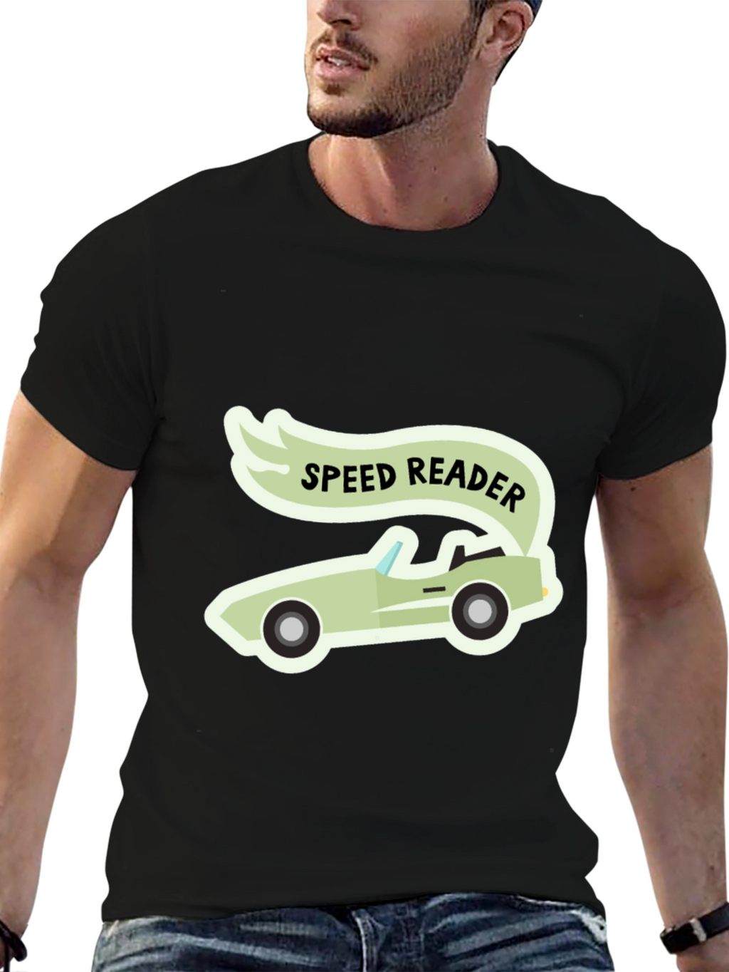 Speed Reader Car Graphic T-Shirt - Black Cotton Tee