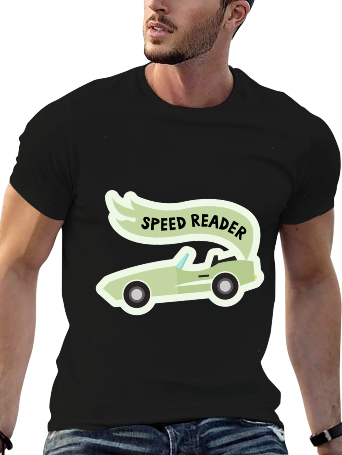 Speed Reader Car Graphic T-Shirt - Black Cotton Tee