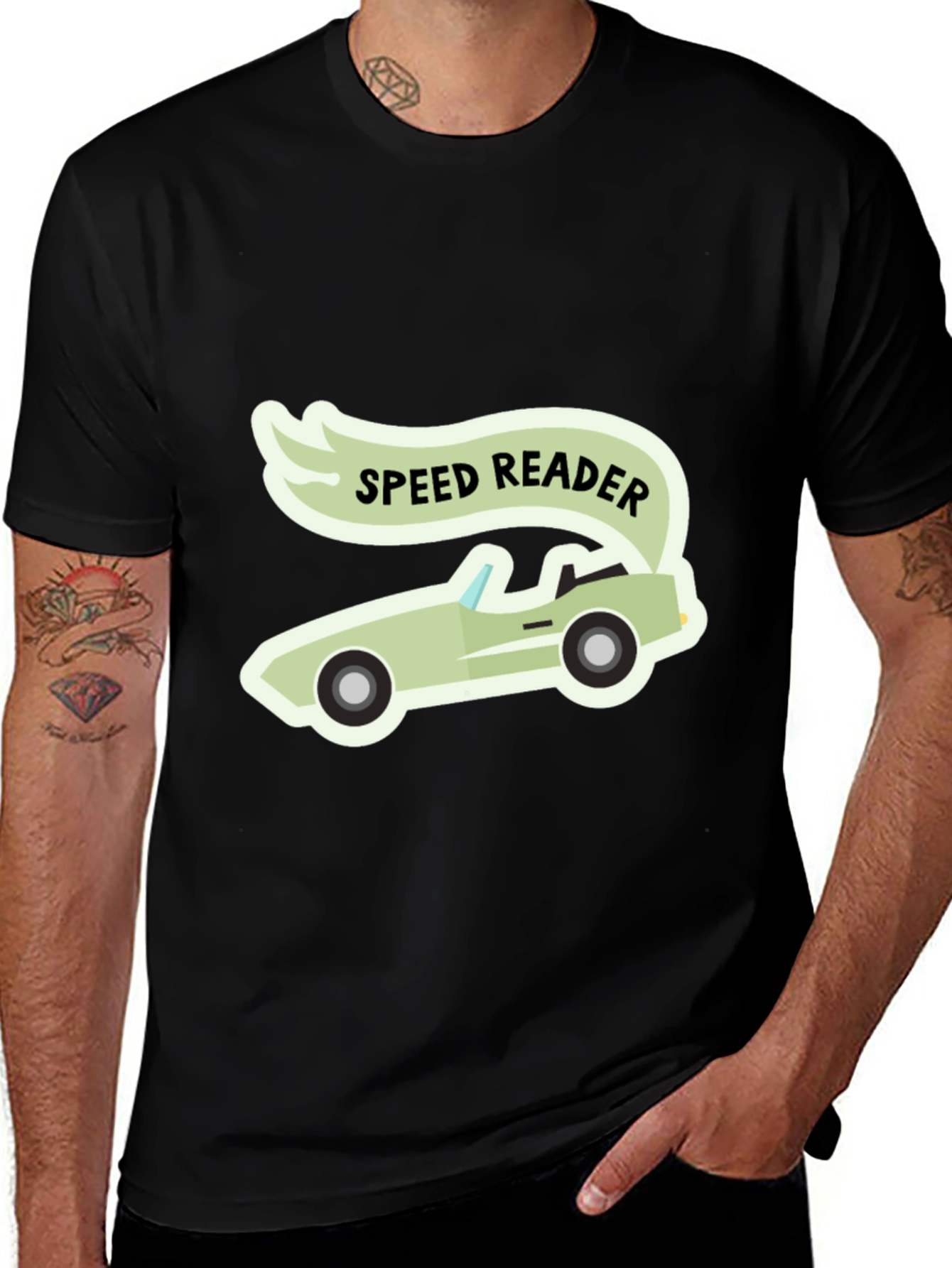 Speed Reader Car Graphic T-Shirt - Black Cotton Tee