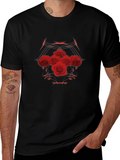 Red Roses Black Tee - Stylish Graphic Print