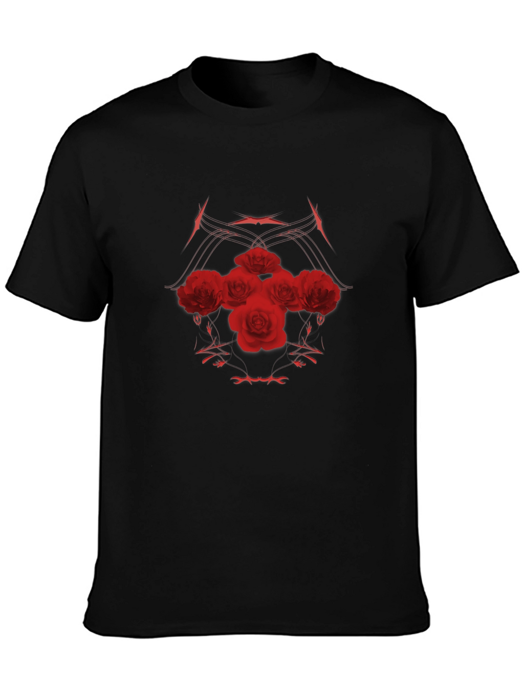 Red Roses Black Tee - Stylish Graphic Print