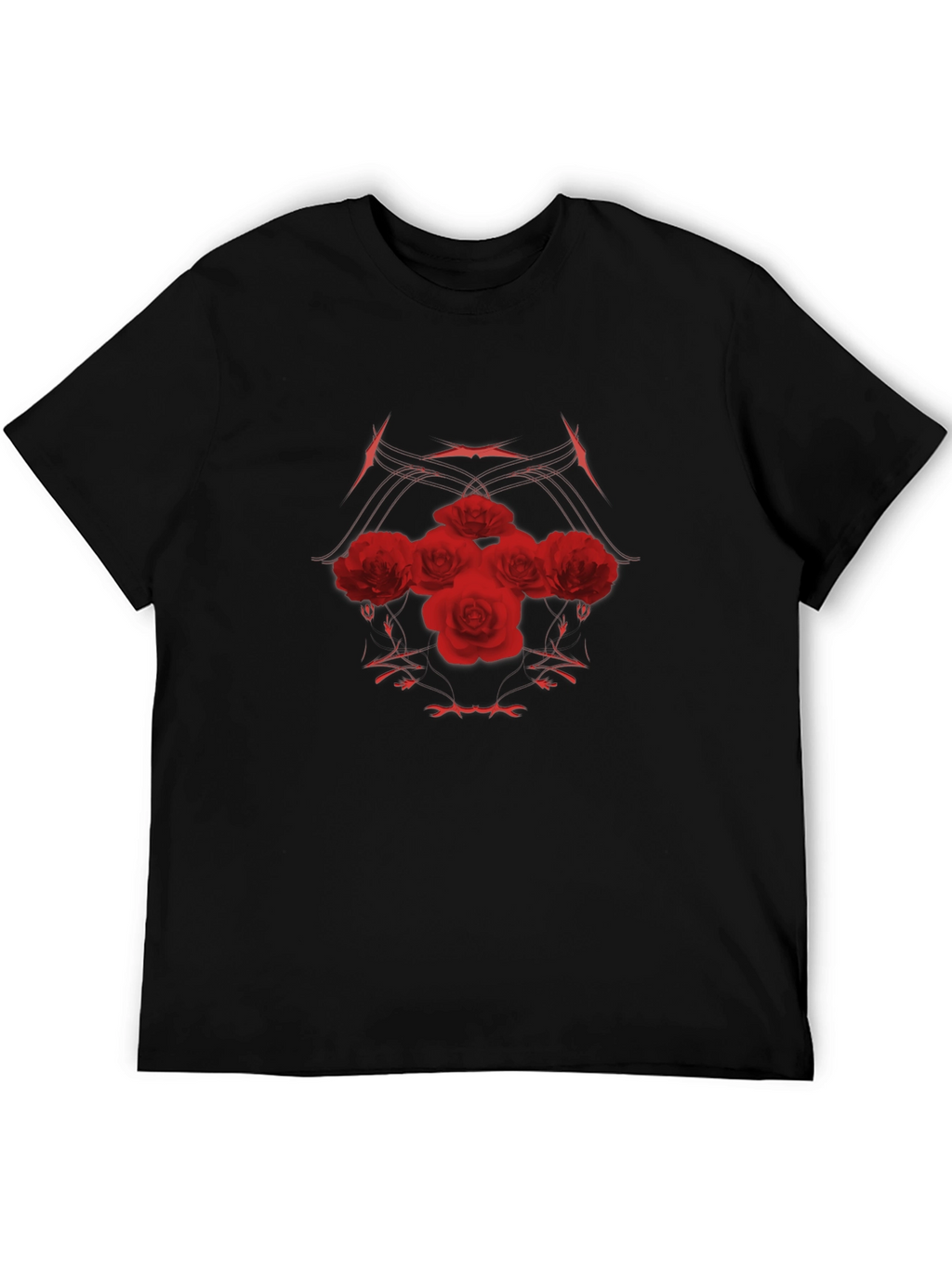 Red Roses Black Tee - Stylish Graphic Print