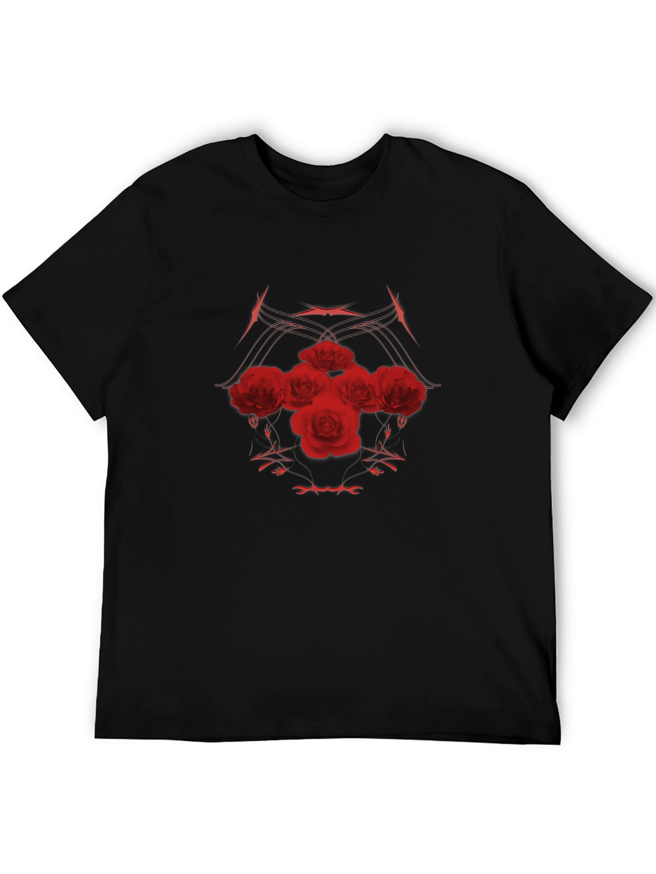 Red Roses Black Tee - Stylish Graphic Print