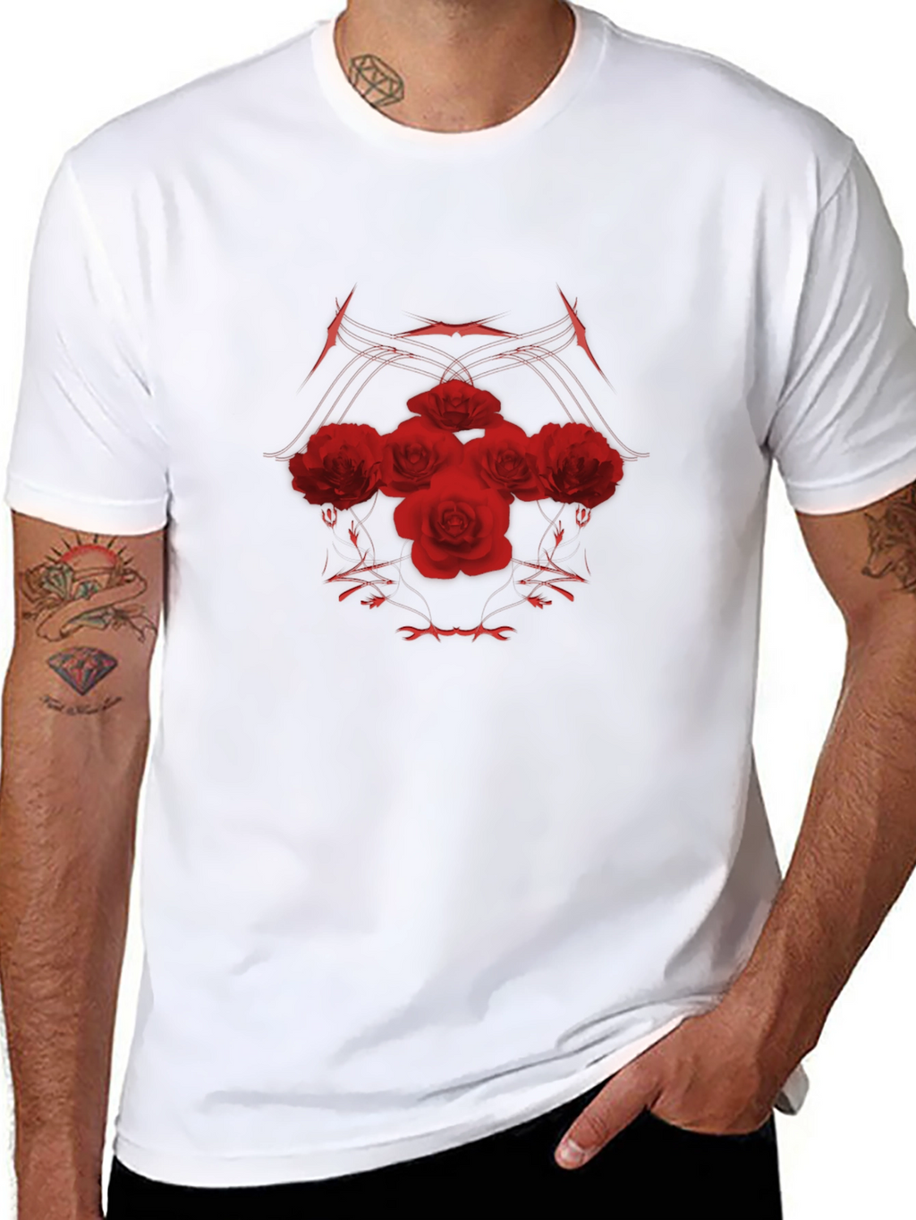 Red Roses Black Tee - Stylish Graphic Print