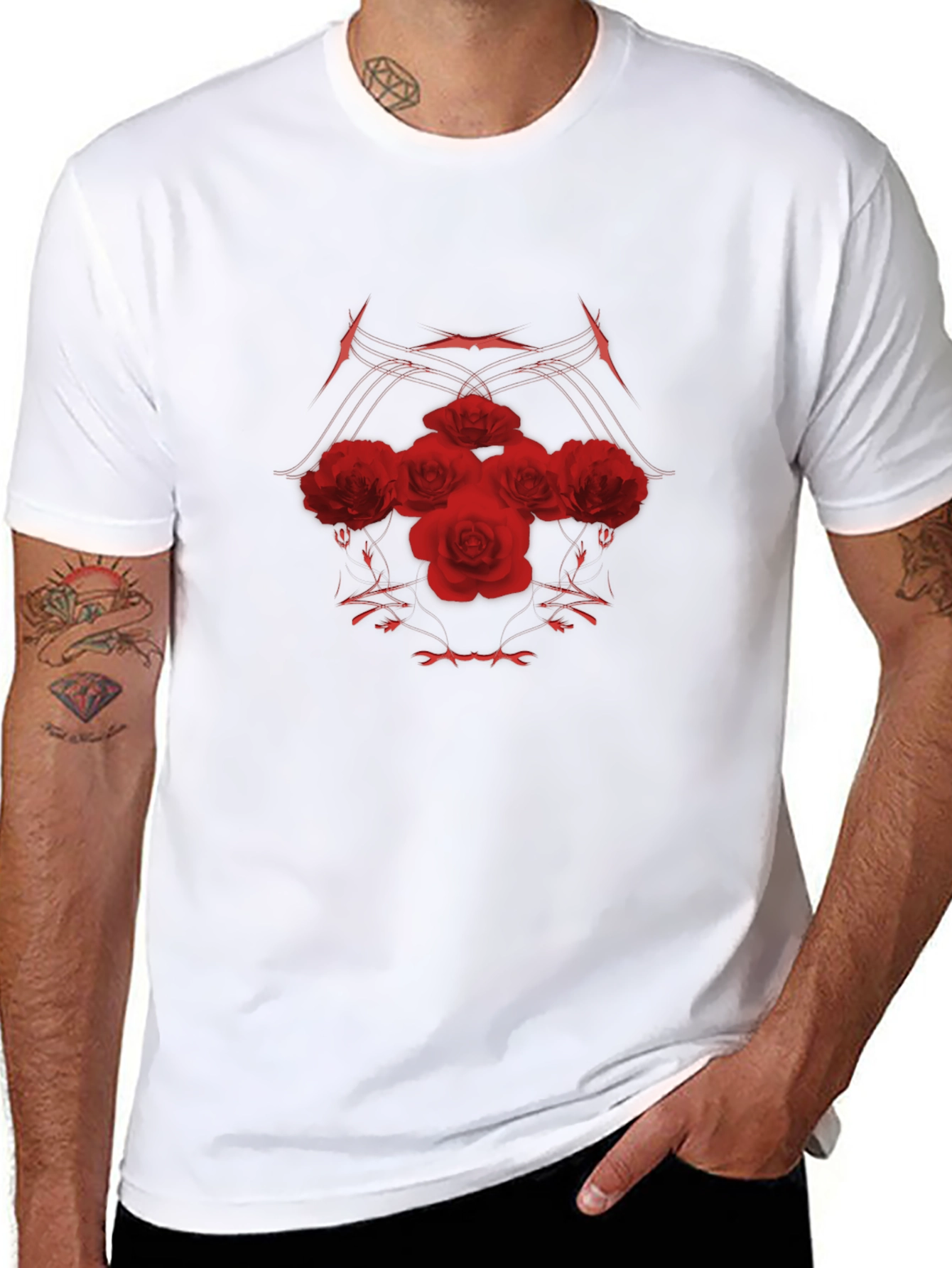 Red Roses Black Tee - Stylish Graphic Print