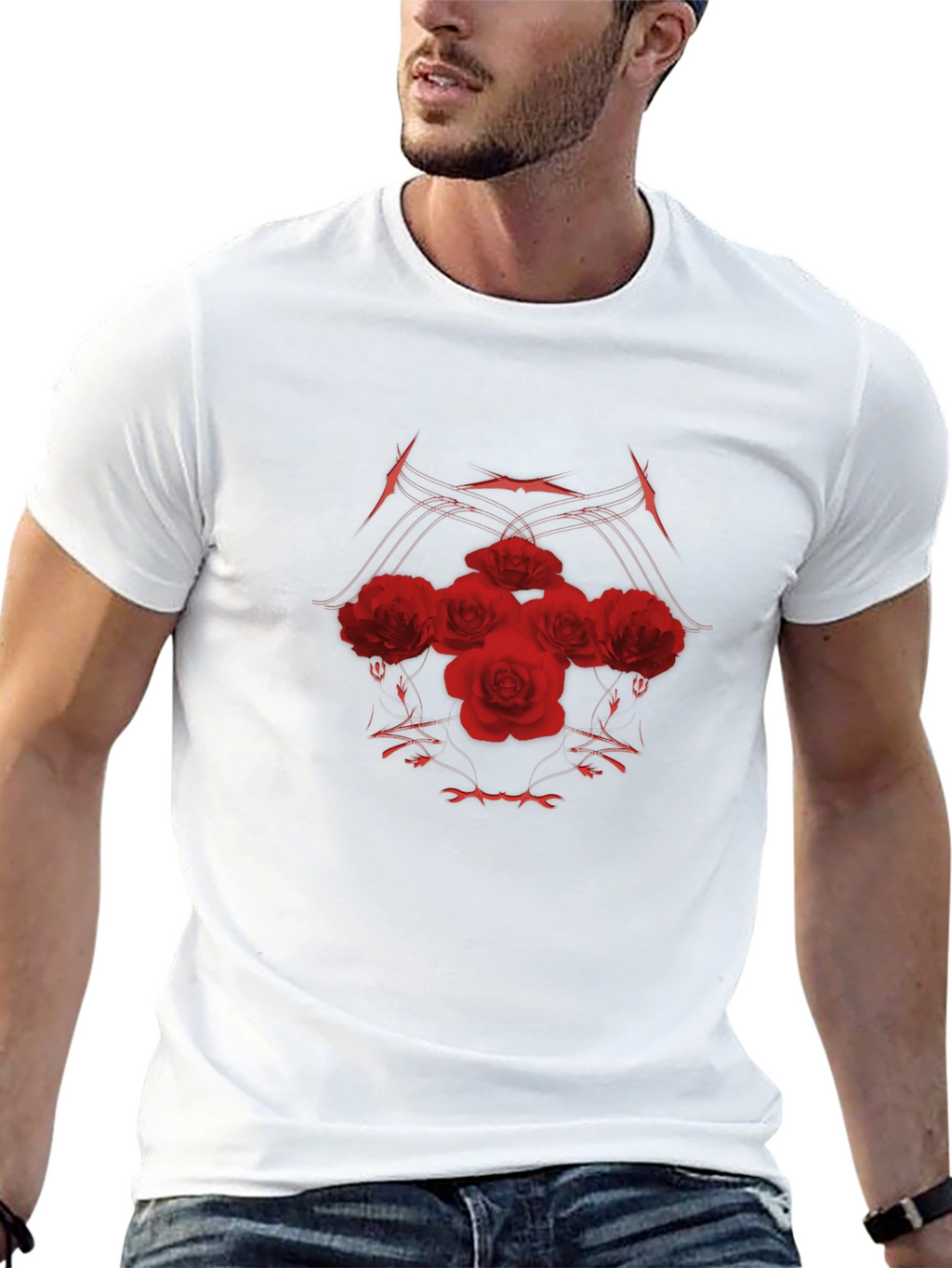 Red Roses Black Tee - Stylish Graphic Print