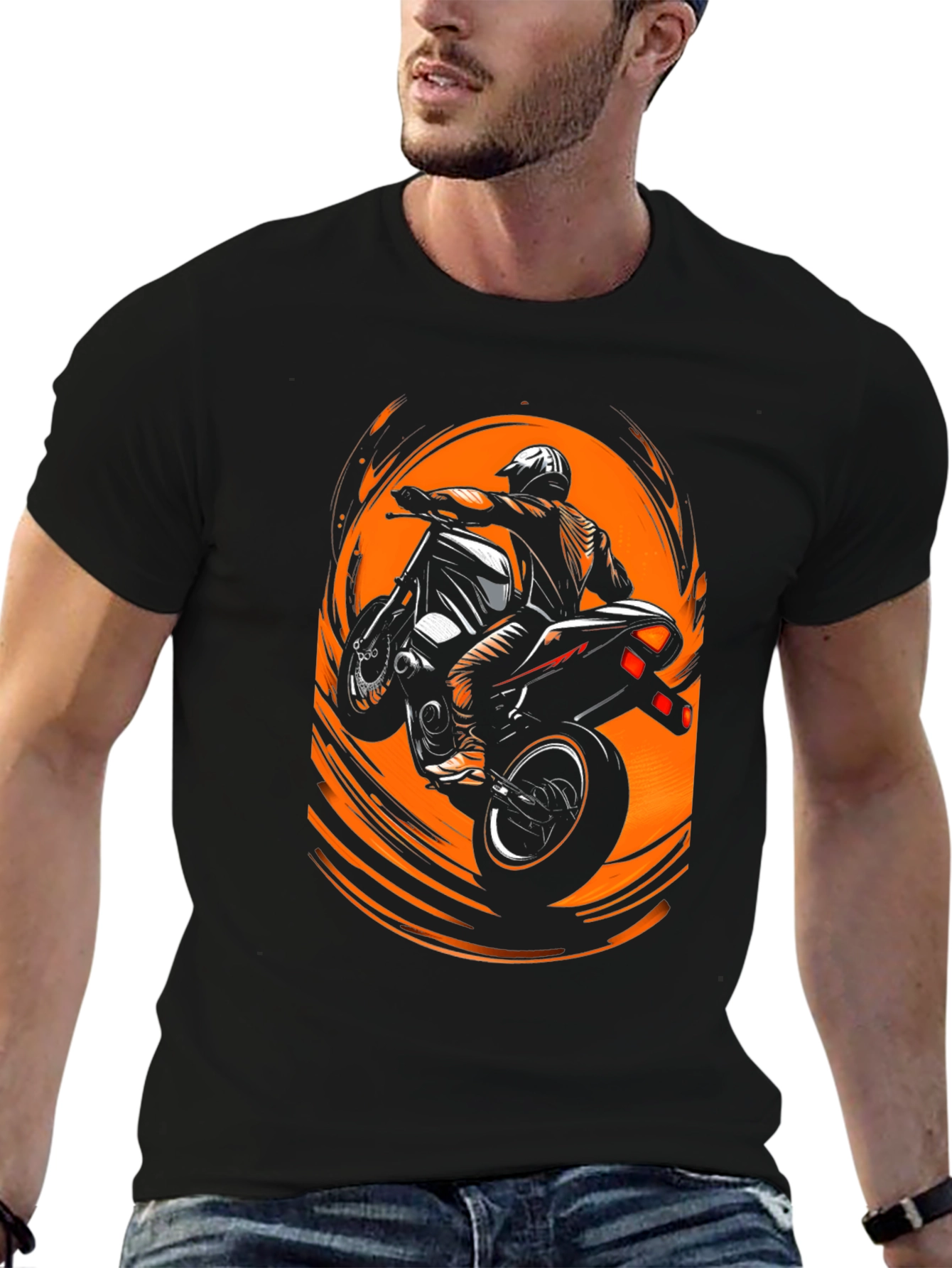 Motorcycle Stunt Rider Graphic Tee - Black