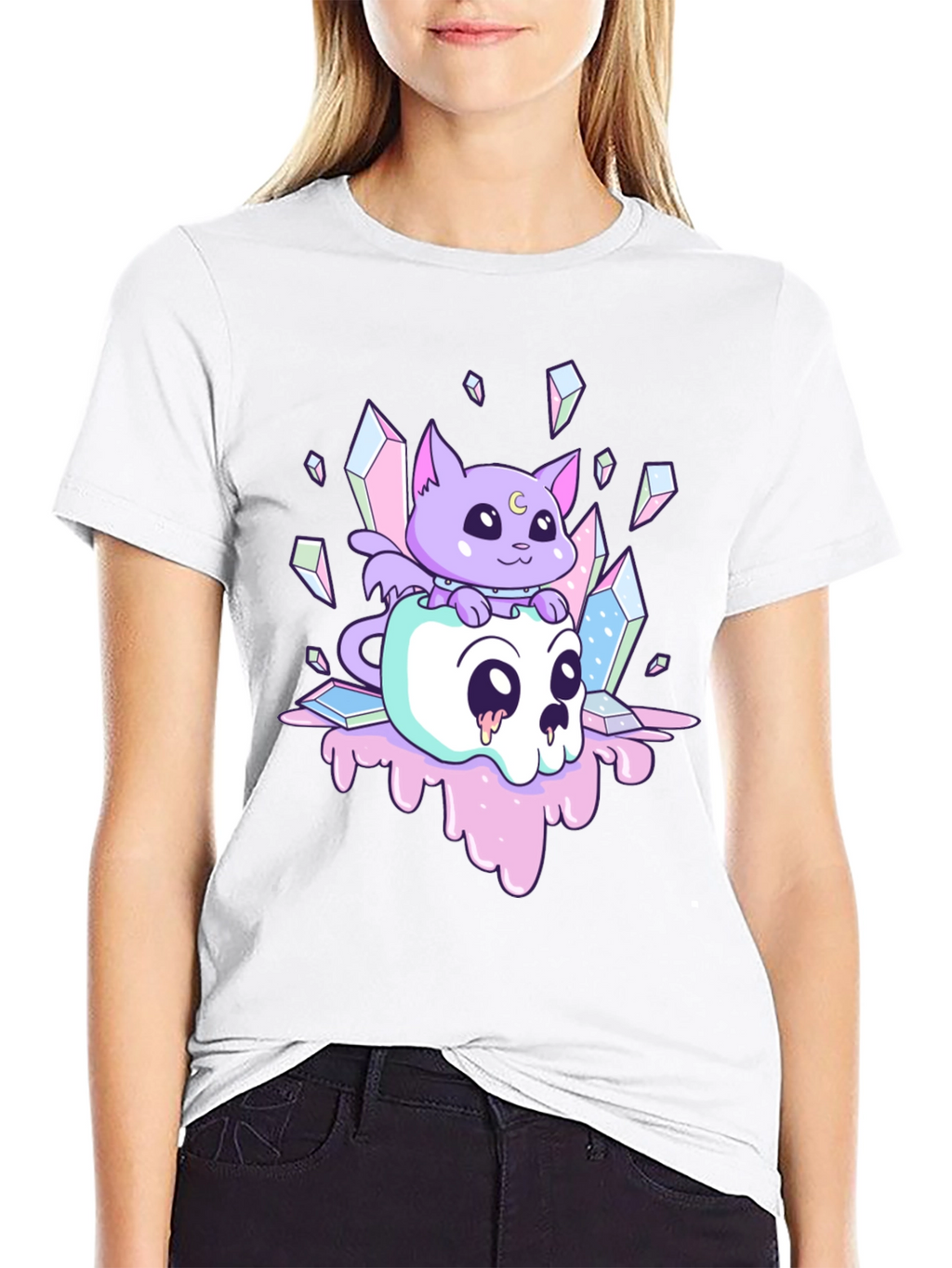 Cute Kawaii Cat Skull T-Shirt