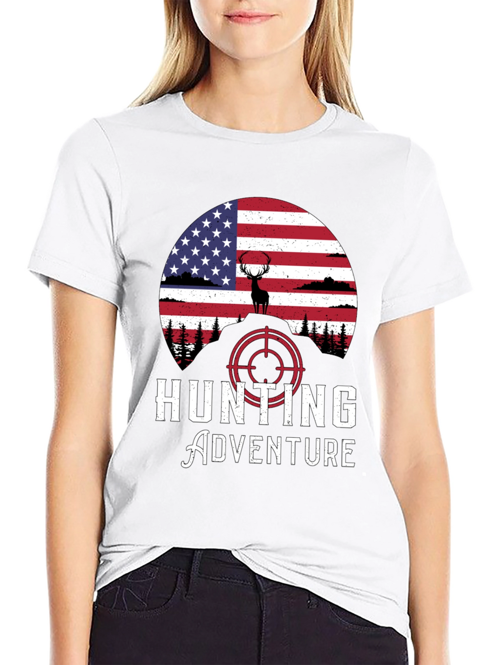 Hunting Adventure Tee - USA Flag Deer Graphic