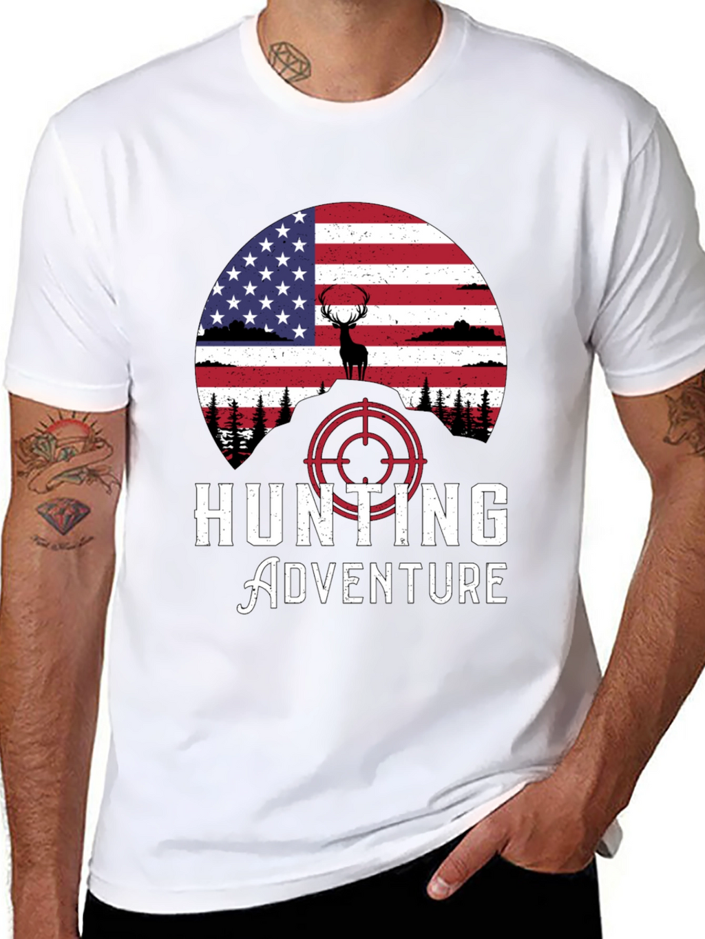 Hunting Adventure Tee - USA Flag Deer Graphic