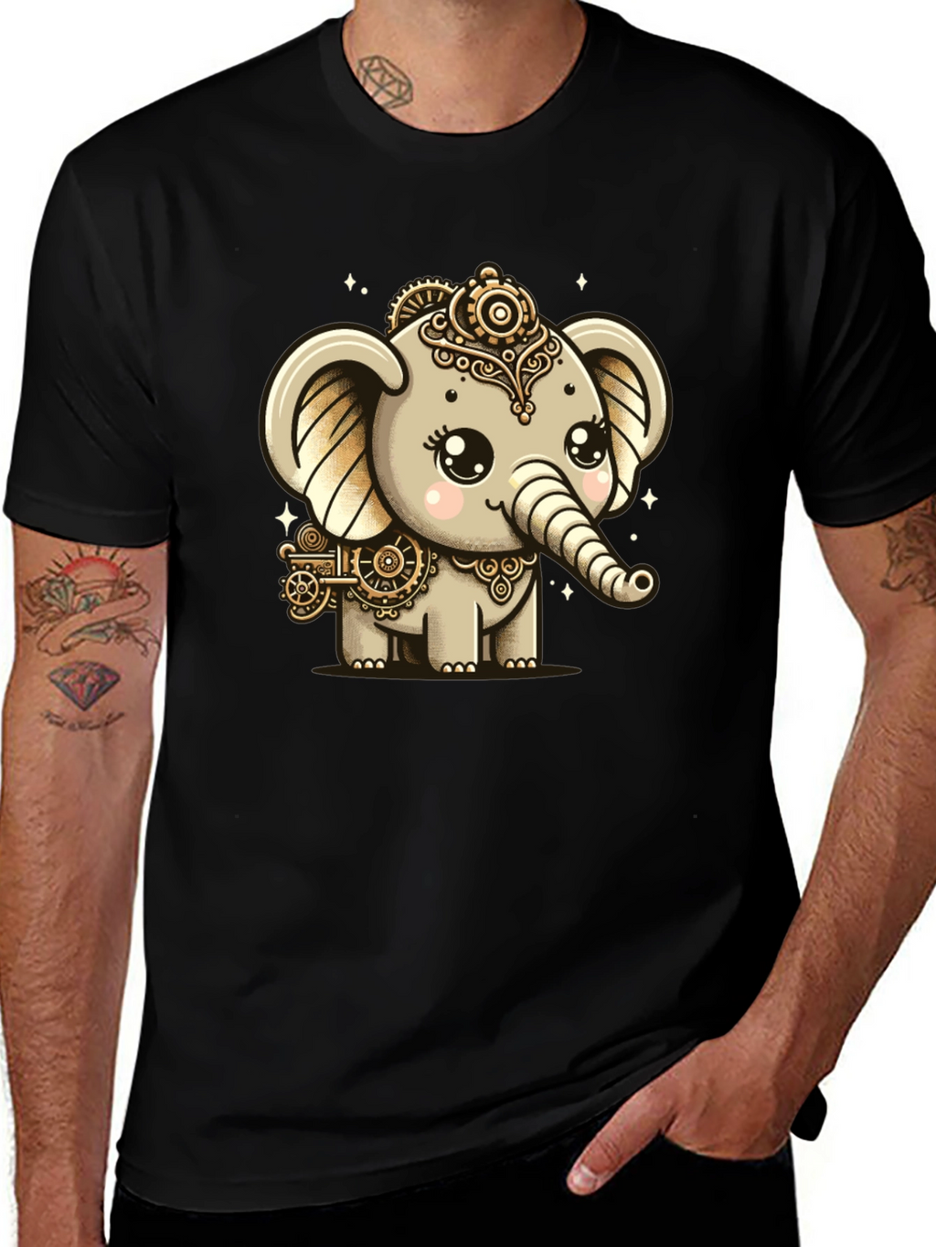 Steampunk Elephant Black T-Shirt