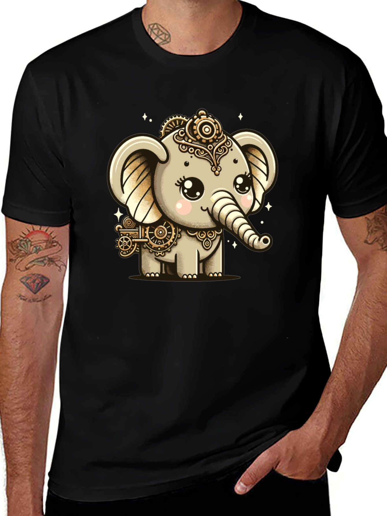 Steampunk Elephant Black T-Shirt