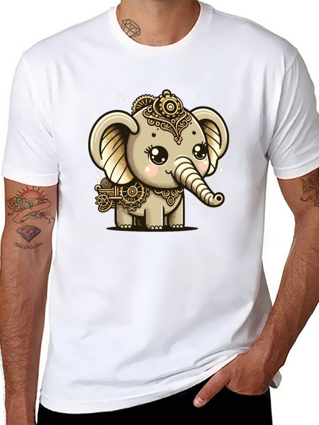 Steampunk Elephant Black T-Shirt