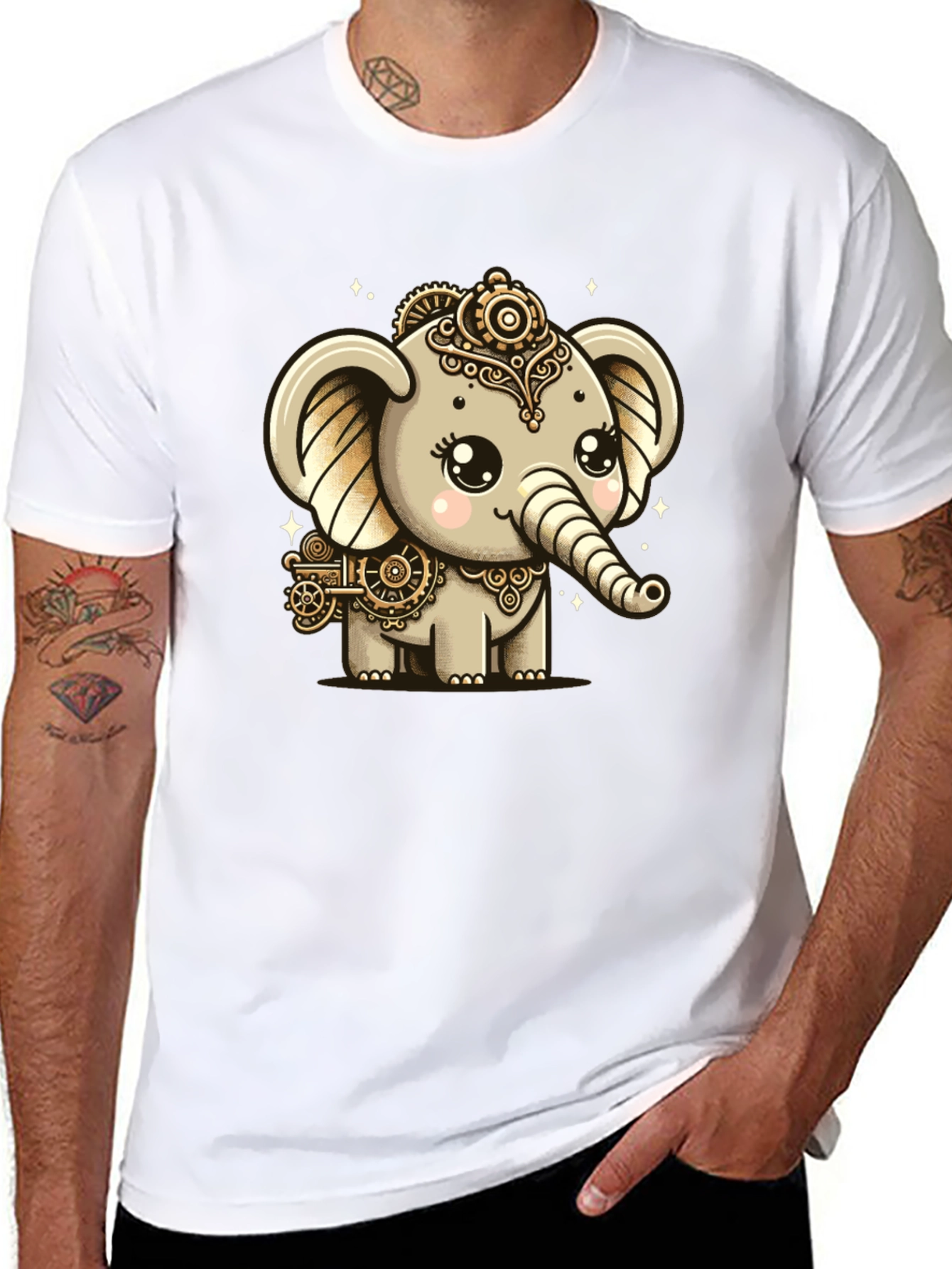 Steampunk Elephant Black T-Shirt