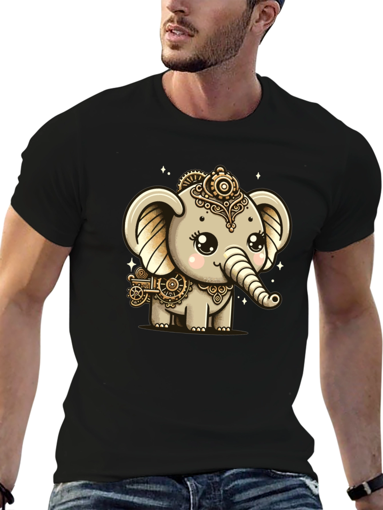 Steampunk Elephant Black T-Shirt