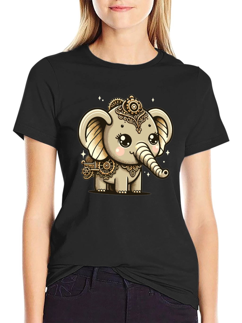 Steampunk Elephant Black T-Shirt