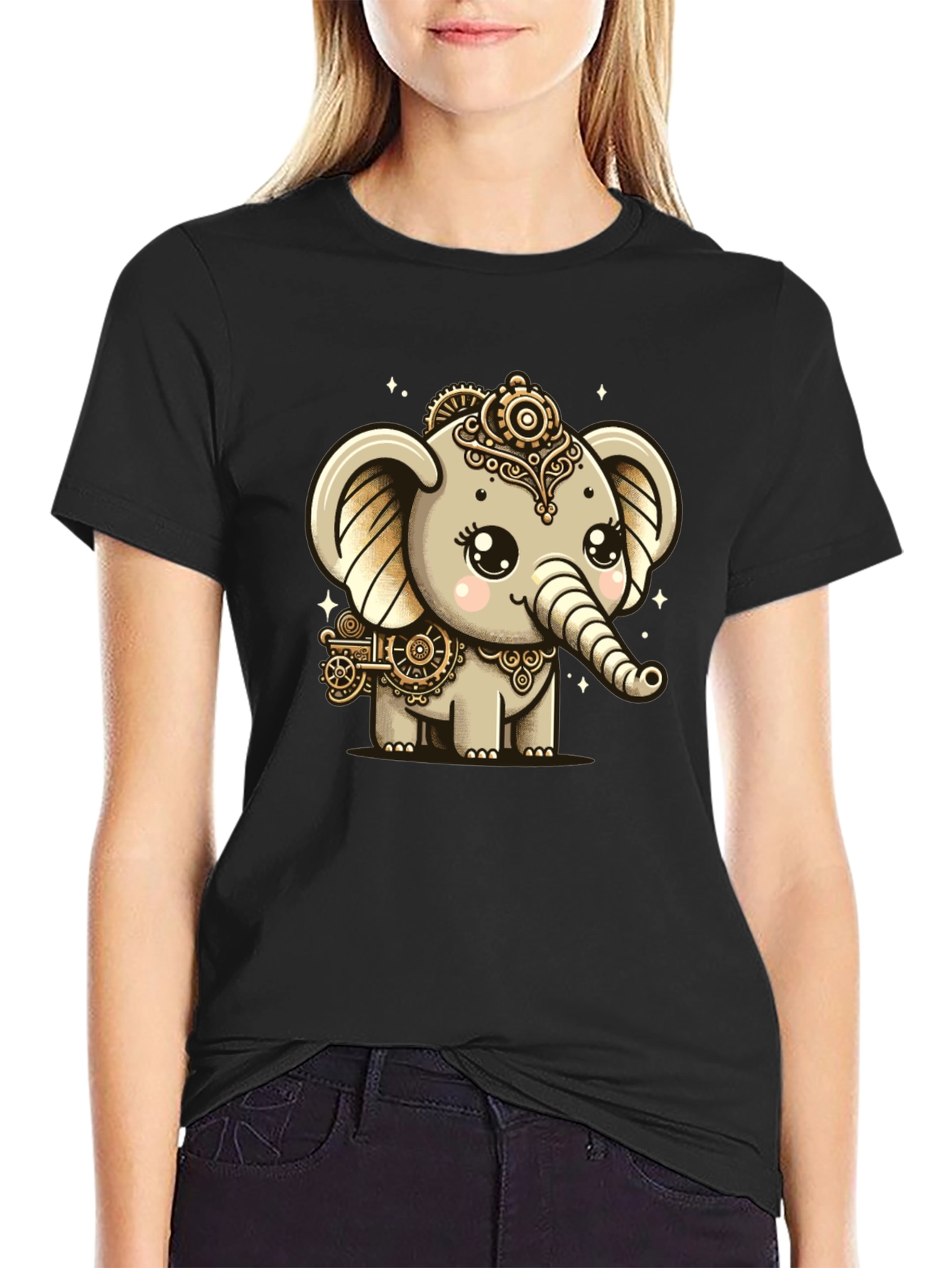 Steampunk Elephant Black T-Shirt