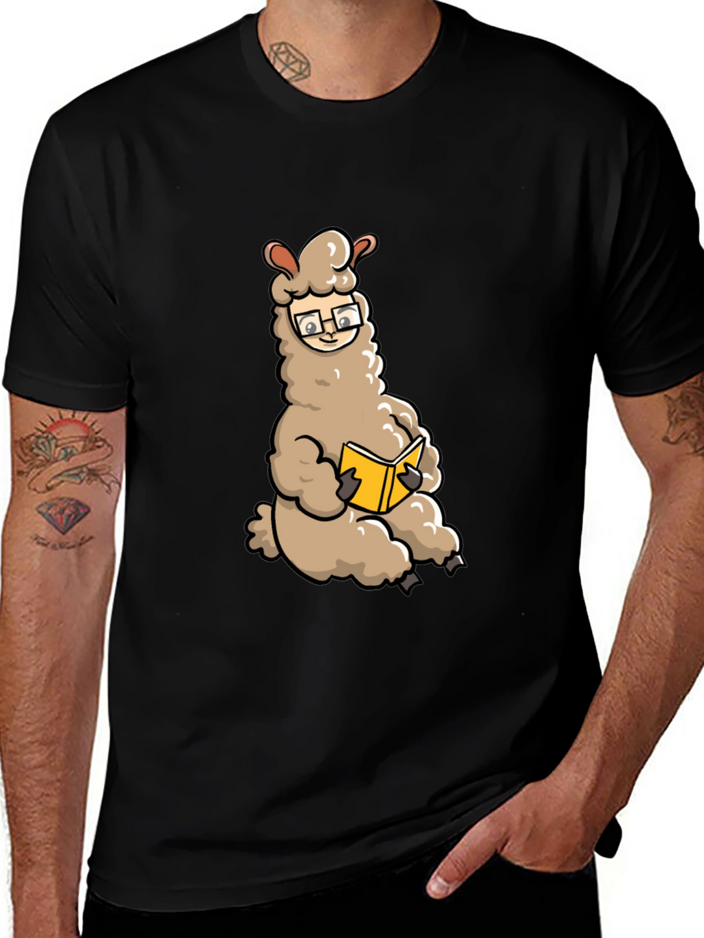Llama Reading Book Graphic Tee - Black