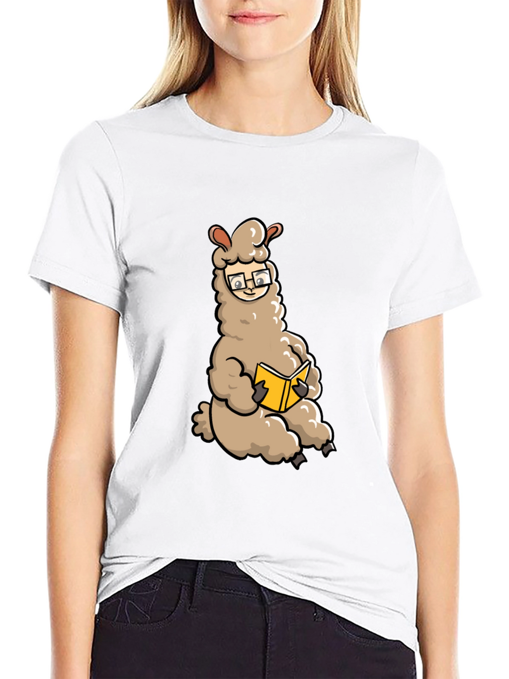 Llama Reading Book Graphic Tee - Black