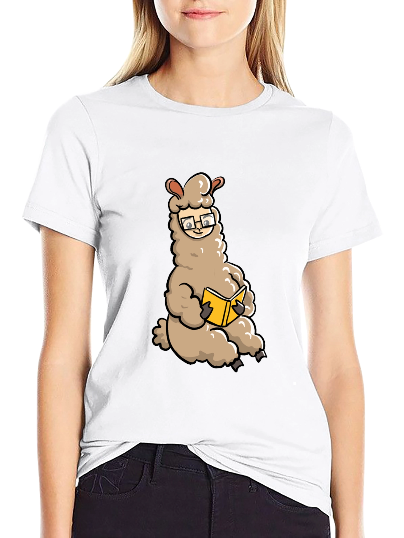 Llama Reading Book Graphic Tee - Black