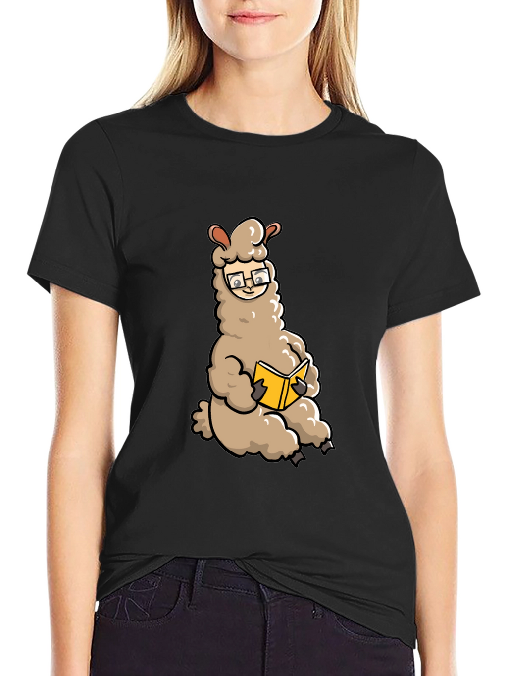 Llama Reading Book Graphic Tee - Black