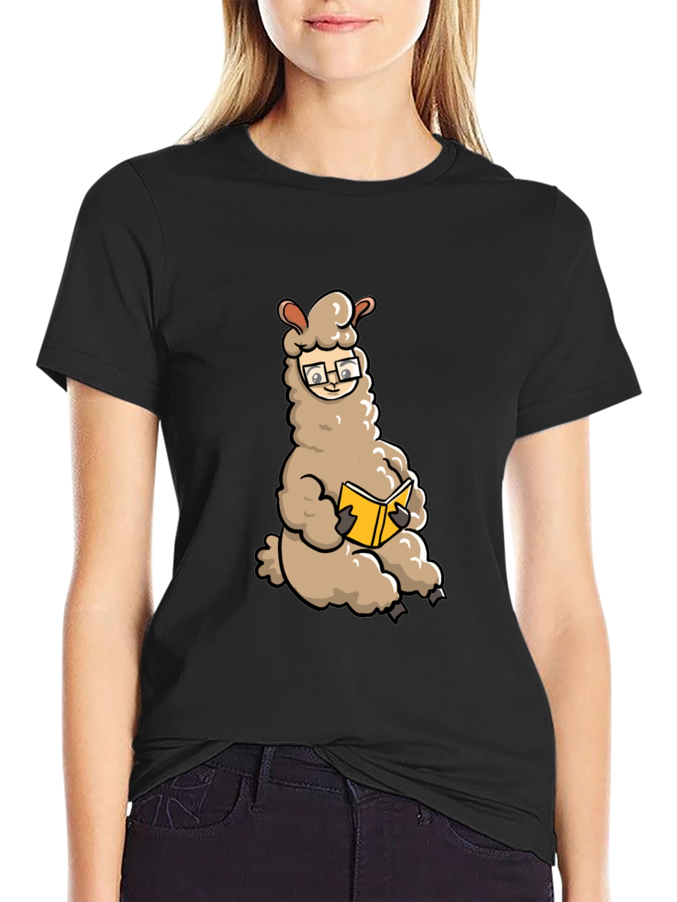 Llama Reading Book Graphic Tee - Black