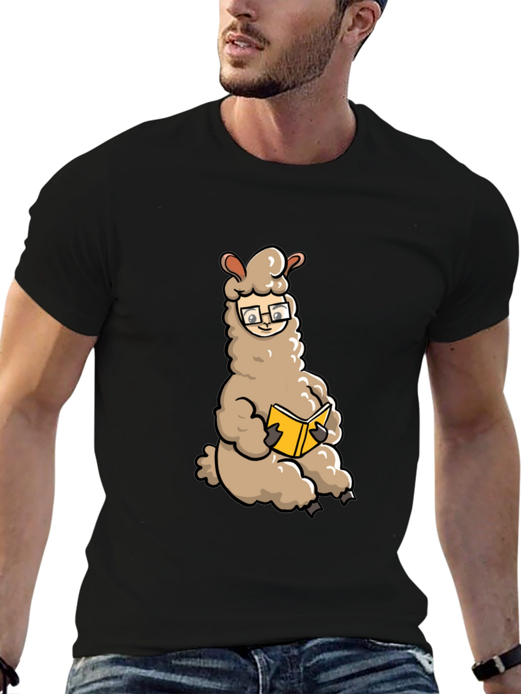 Llama Reading Book Graphic Tee - Black