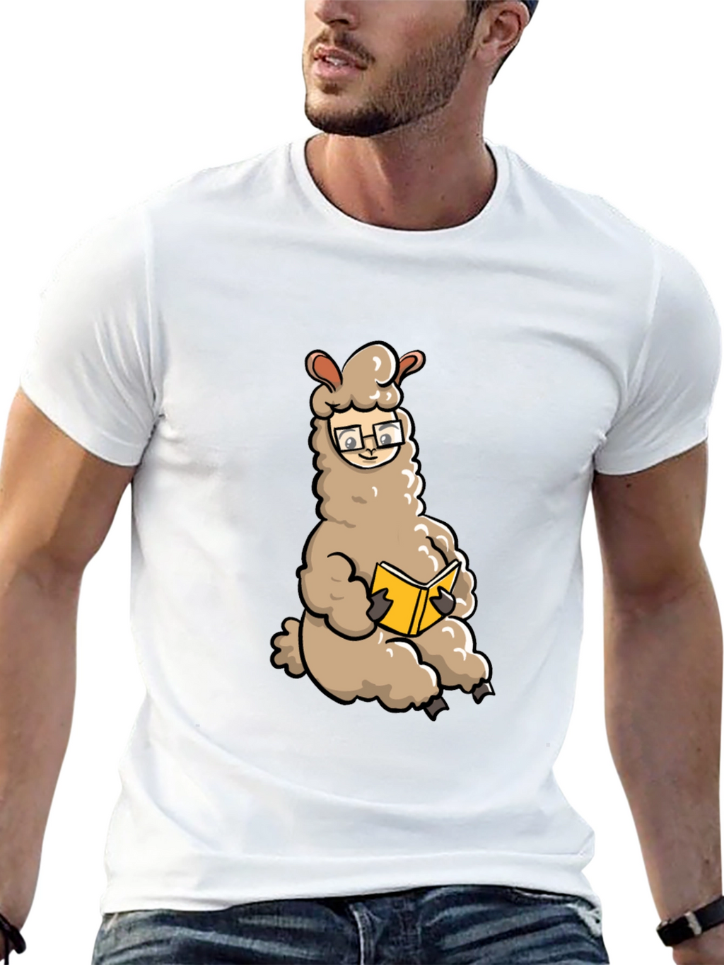Llama Reading Book Graphic Tee - Black