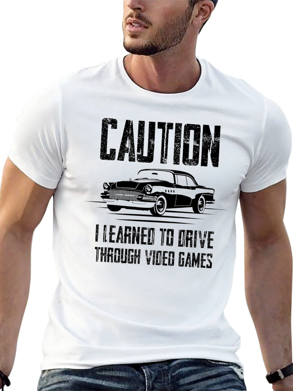 Caution Video Games Driving Black T-Shirt