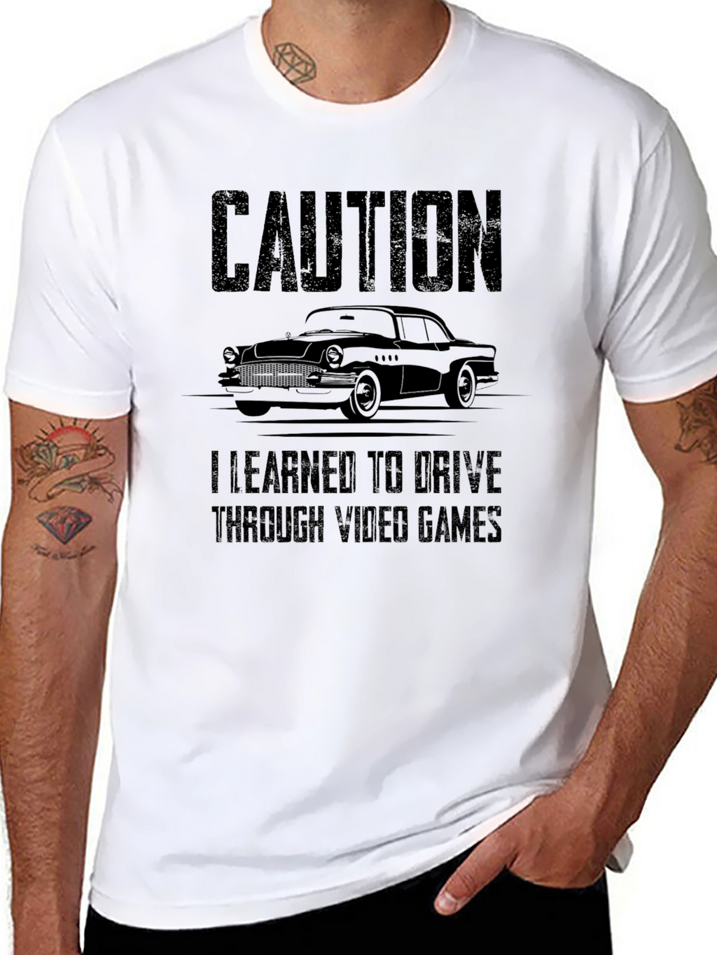 Caution Video Games Driving Black T-Shirt