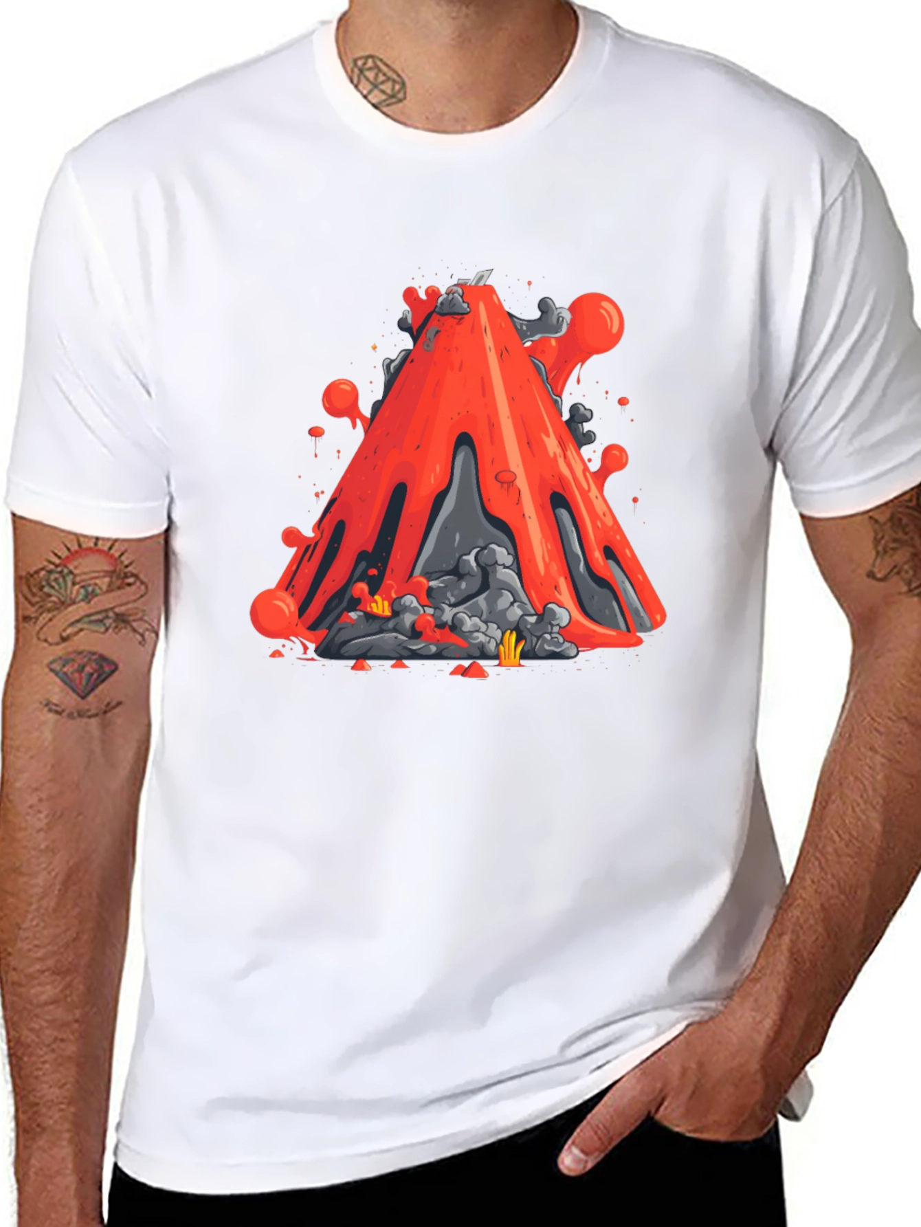 Volcano Lava Graphic Tee - Black Cotton T-Shirt