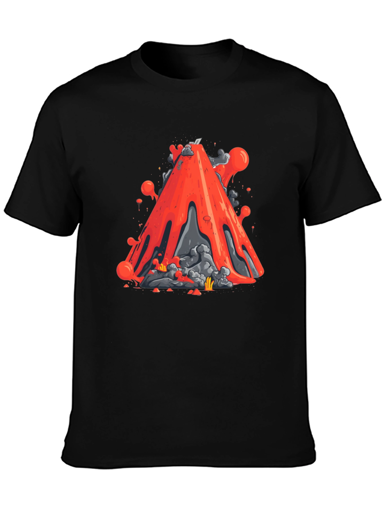 Volcano Lava Graphic Tee - Black Cotton T-Shirt