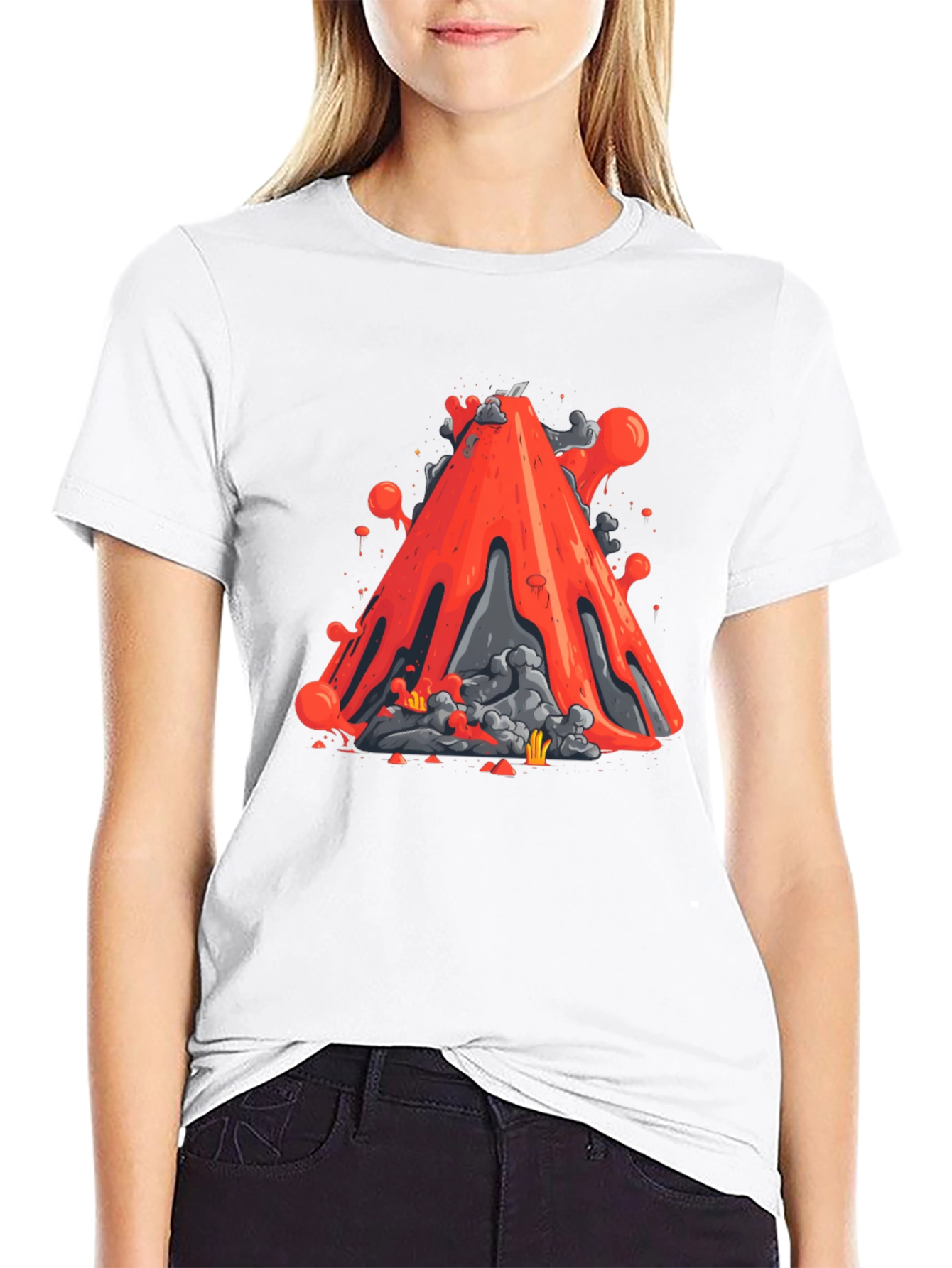 Volcano Lava Graphic Tee - Black Cotton T-Shirt