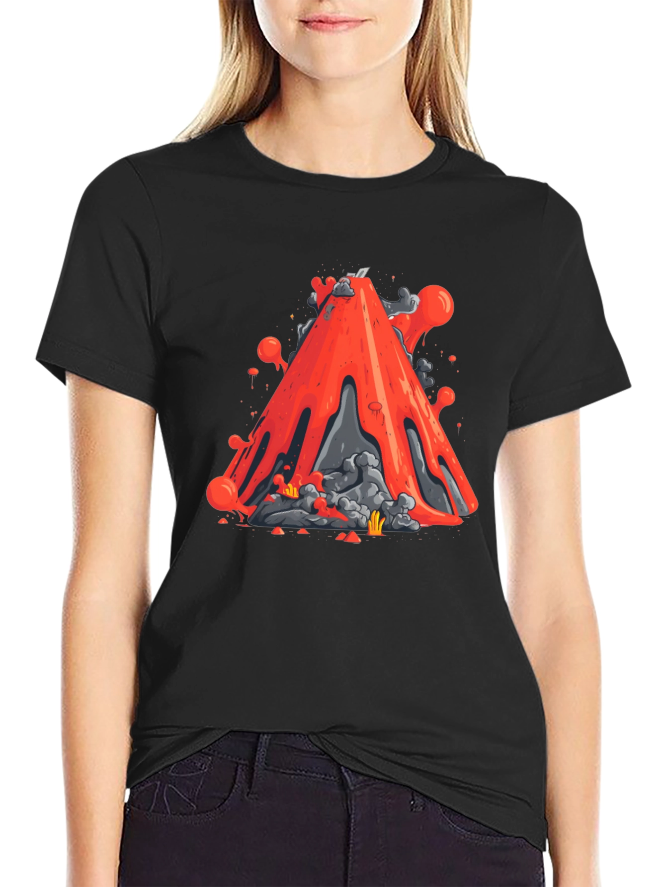 Volcano Lava Graphic Tee - Black Cotton T-Shirt
