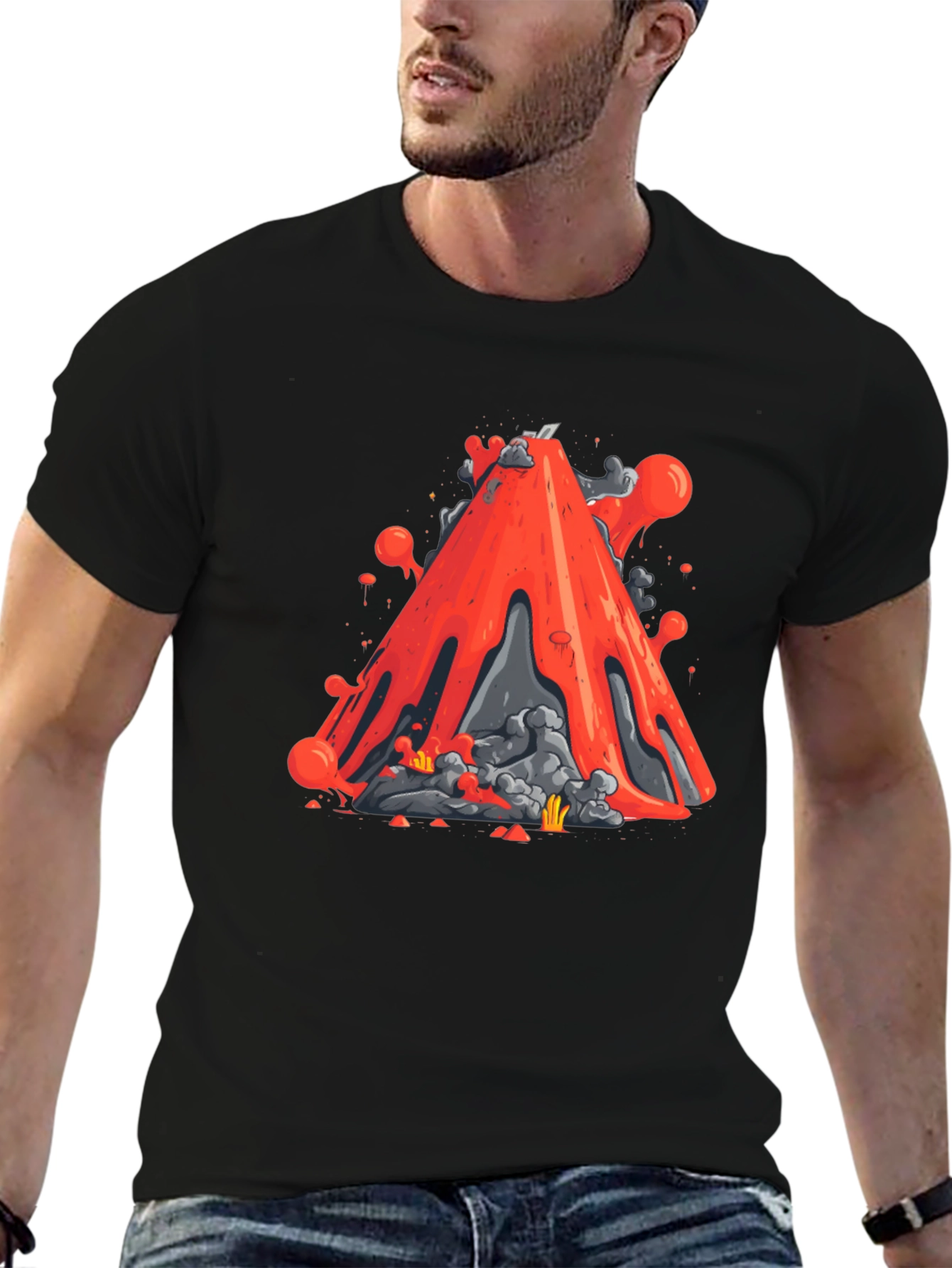 Volcano Lava Graphic Tee - Black Cotton T-Shirt