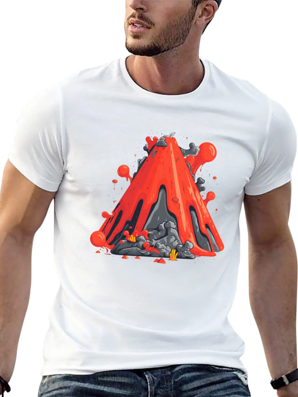 Volcano Lava Graphic Tee - Black Cotton T-Shirt